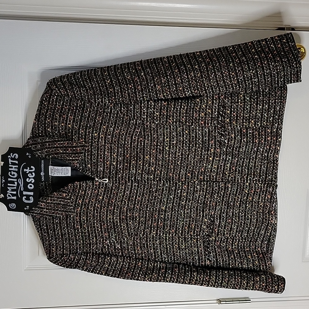 Sag Harbor Zip Up Jacket 14 with Collar Tweed Black Gold Pink Yellow Blue
